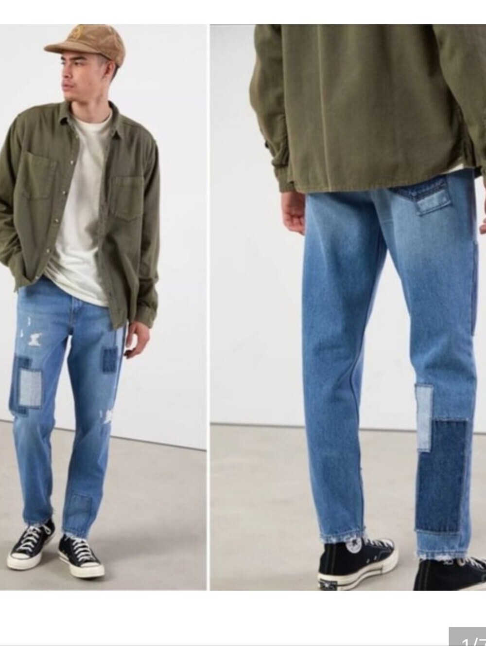 BDG Dad Slim Taper Fit Light Blue Denim Jeans Patchwork 36x34